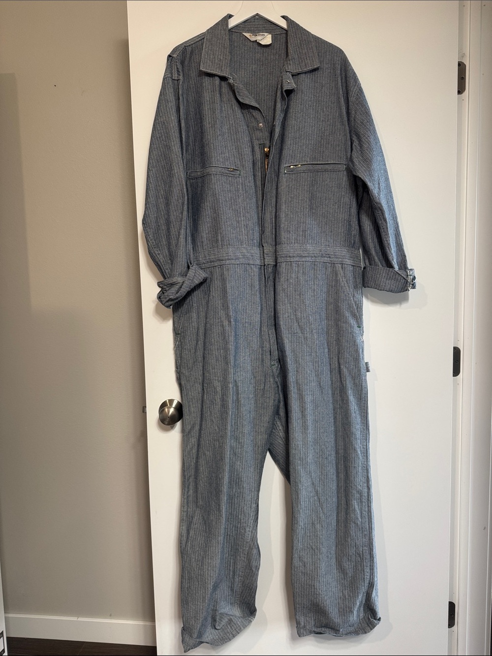 Men's Striped Utility Jumpsuit - Gray Blue